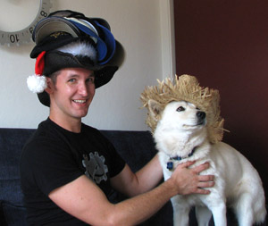 Rob Jagnow and Juno.  With hats.  Lots of hats.